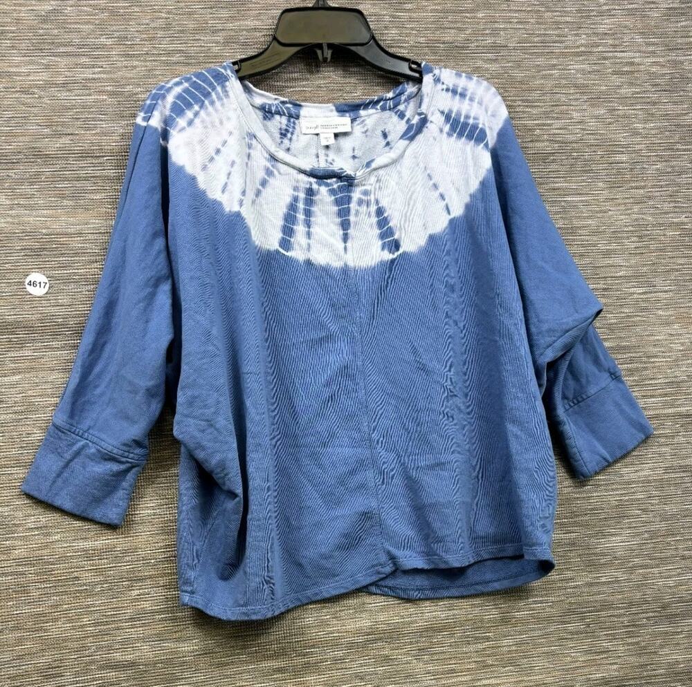 J Jill Purejill Organic Cotton Tie Dye Cropped Sweatshirt Size M Blue Oversized